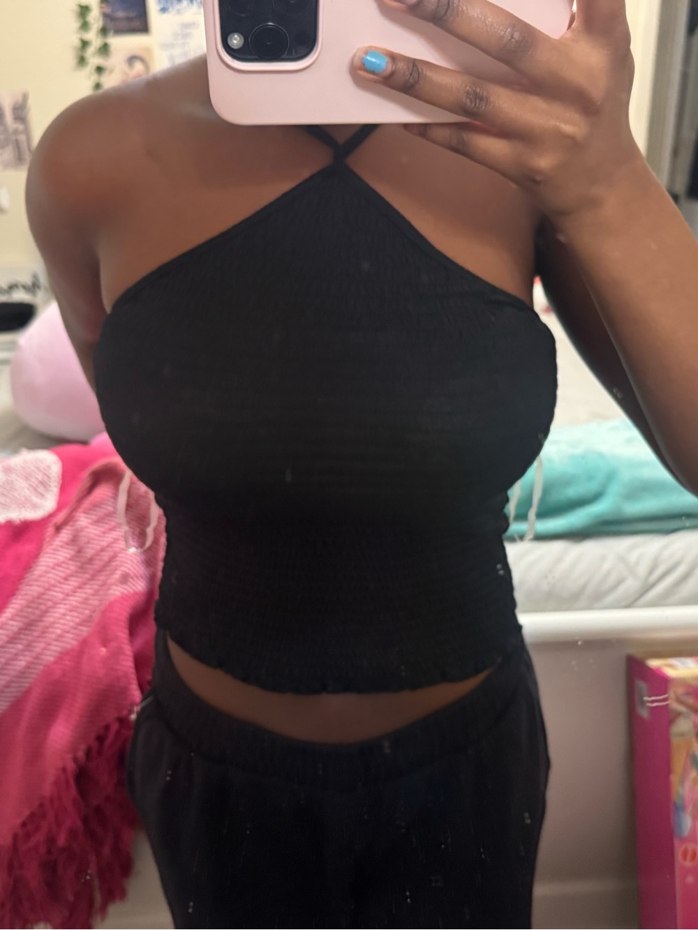 Textured Black halter Tank Top